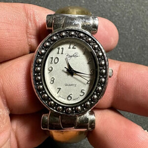 Bingham ladies quartz watch silver tone case gold tone cuff bracelet working